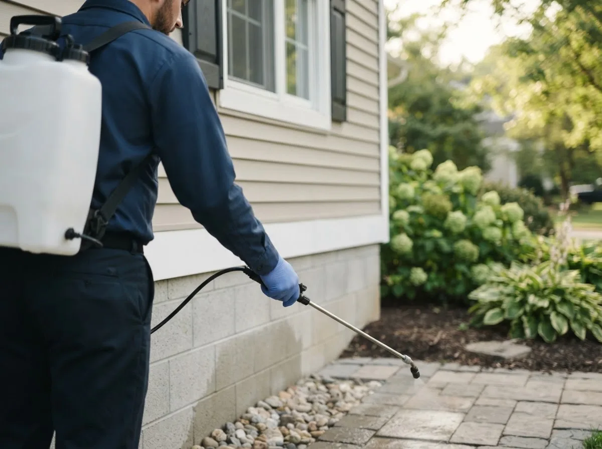 Pest control technician inspecting a home in Hastings, MN